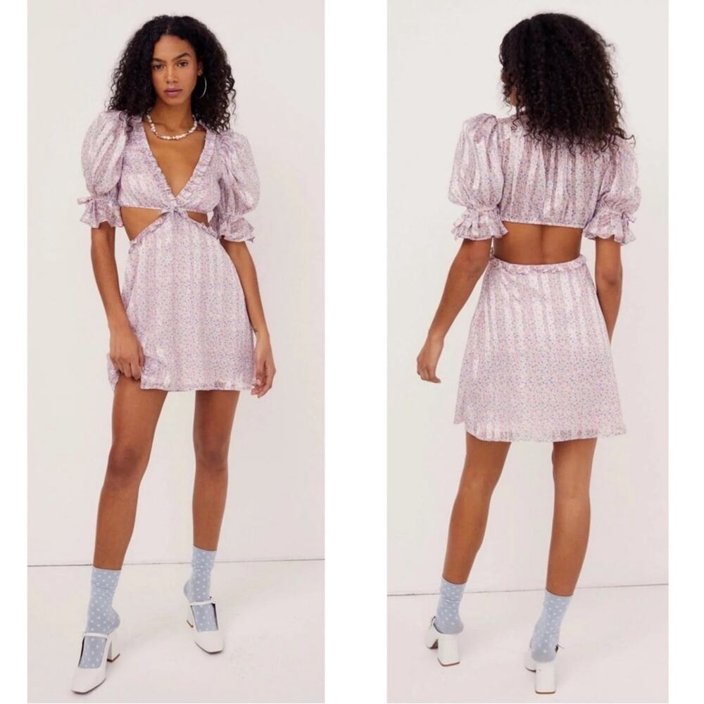 FOR LOVE & LEMONS Phoebe Floral Cutout Puff Sleeve Mini Dress Size XL